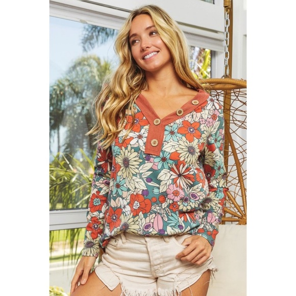 BiBi Floral Long Sleeve Top - Multicolor - Picture 3 of 10